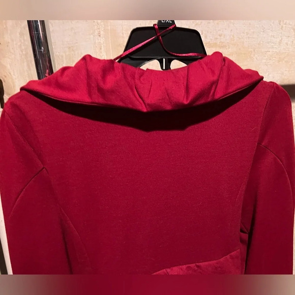 Fever Scalloped Dress Jacket Fabric Buttons Tie Belt Red Spandex blend Women's L - Picture 6 of 10